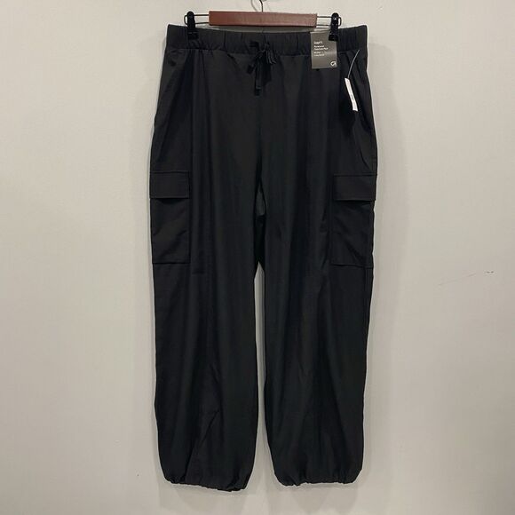 NWT GapFit Women’s L Black Runaround Parachute Cargo Pull-On Baggy Pants Stretch - Picture 14 of 16